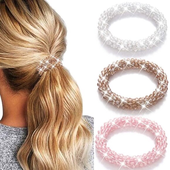 Accessories - Rhinestone Hair Tie Fancy Ponytail Holder Beaded Scrunchies Glitter Accessories